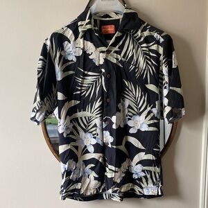 Tommy Bahama Black and Cream Silk Shirt men’s medium short sleeve button up